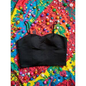 GRACIA Black Satin Crop Tank Top Size Large